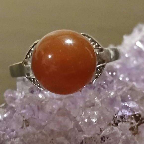 vintage sterling silver carnelian & CZ ring - Picture 2 of 6